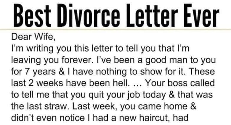 BEST DIVORCE LETTER EVER